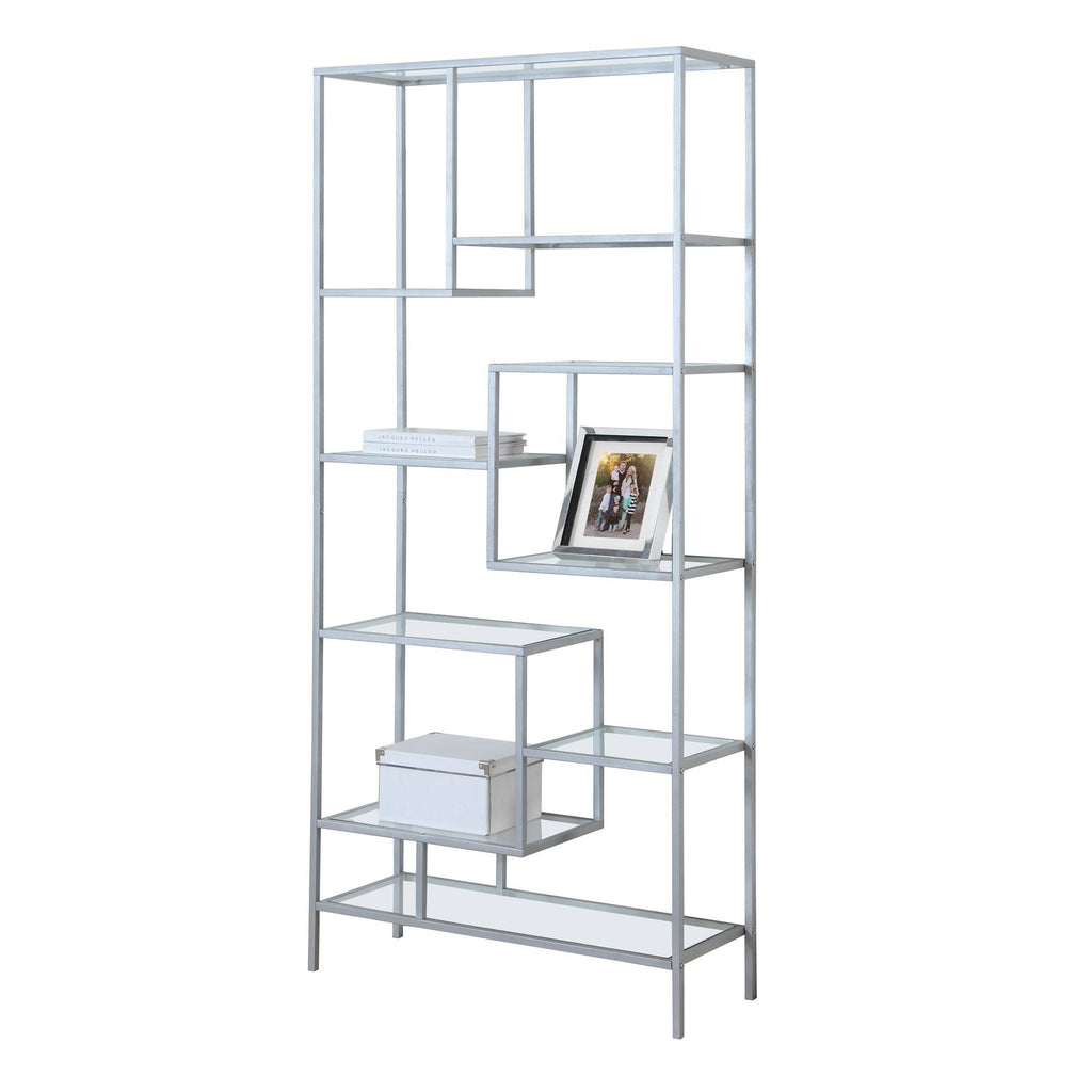 Silver Rectangular Bookcase with Tempered Glass K996203