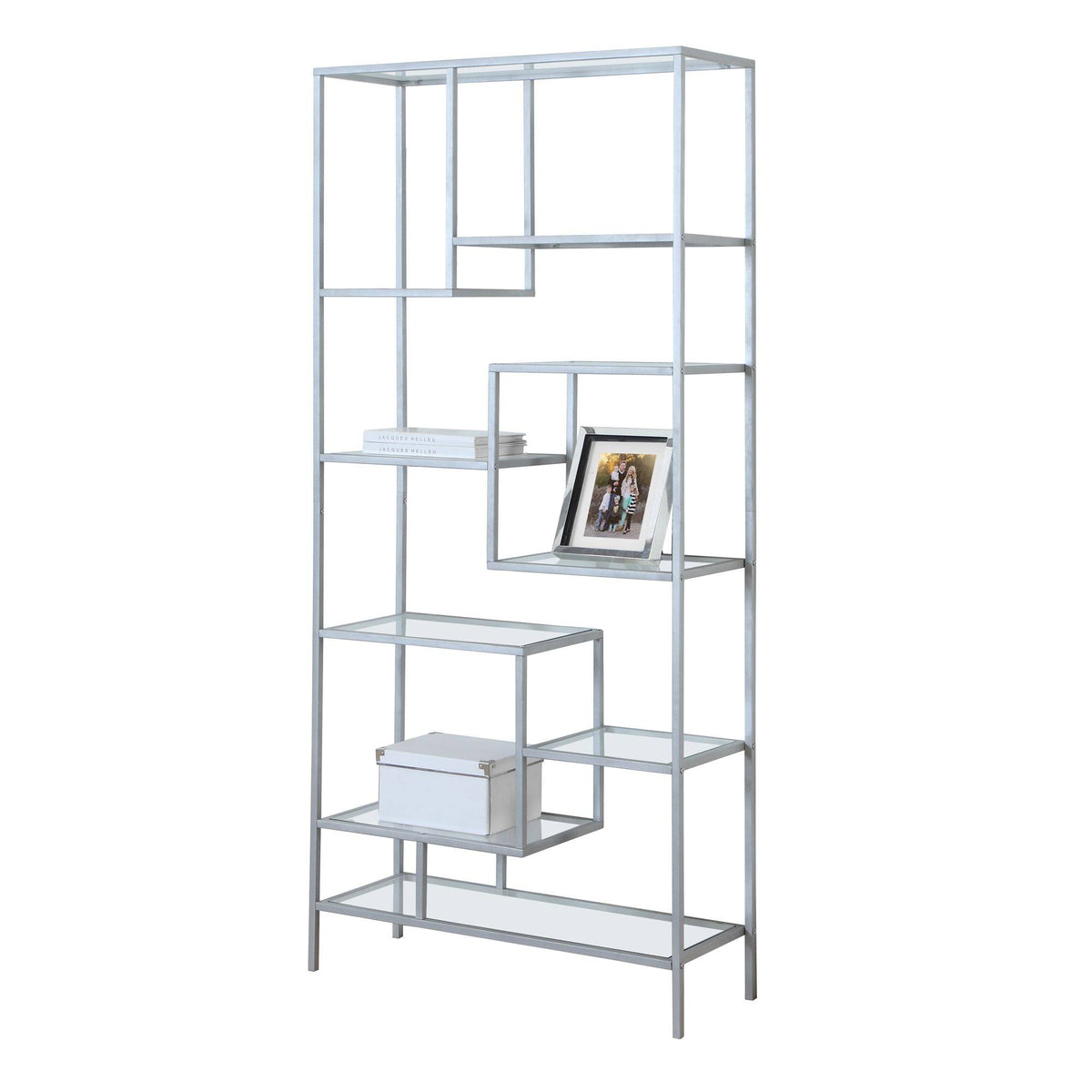 Silver Rectangular Bookcase with Tempered Glass K996203