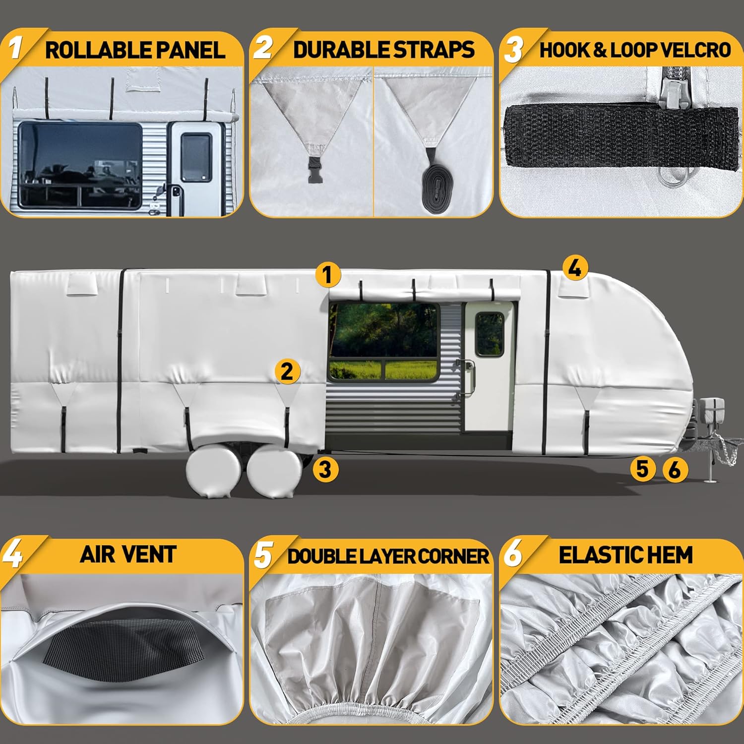 RV Trailer Cover 300D Waterproof Windproof Anti-UV for 27'-30' RV with Jack Cover Y9620