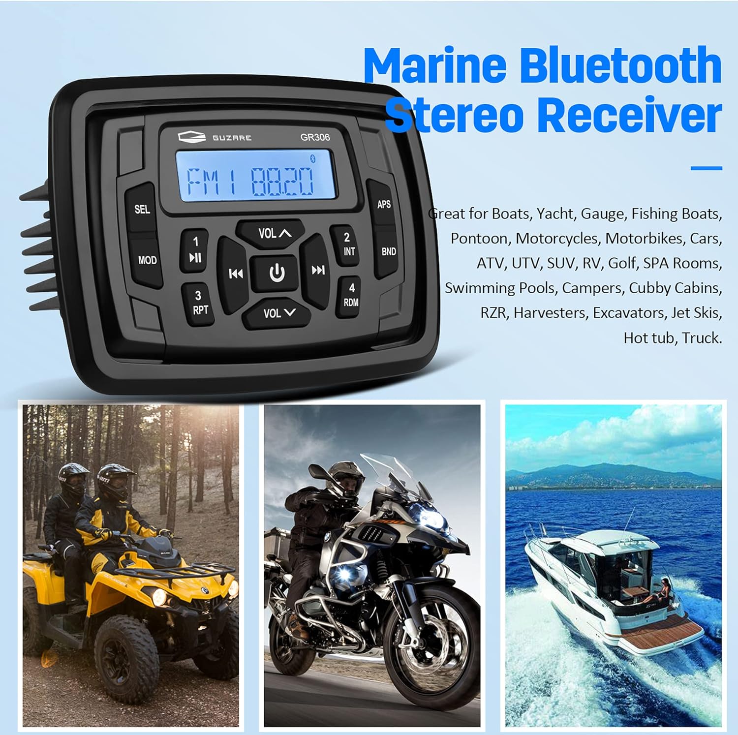 Marine Stereo System Bluetooth Receiver Audio System Package with White Marine Speaker and Antennas Z740767