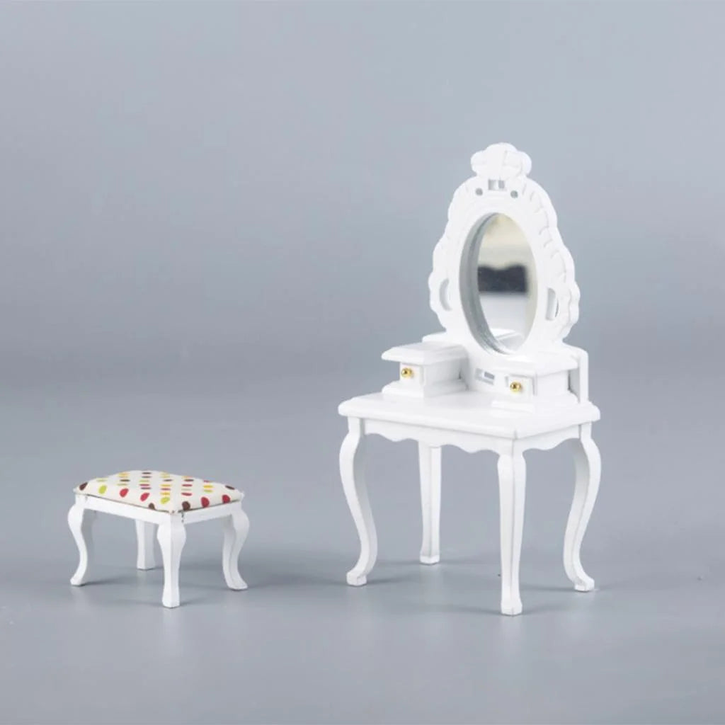 White Dollhouse Table with Stool X627390