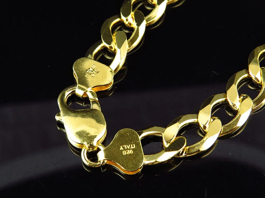 Yellow Gold Finish Sterling Silver Miami Cuban Link Chain Necklace L16950