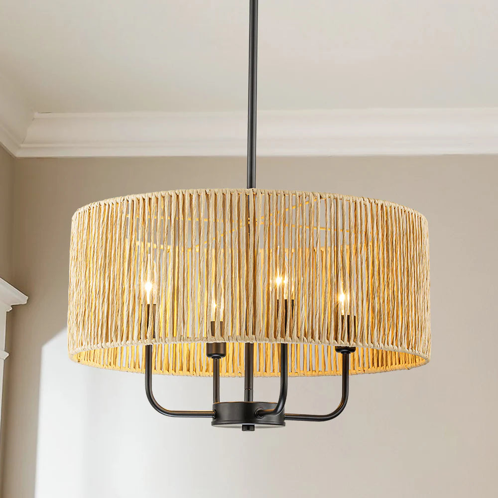 4-Light Handwoven Rope Drum Chandelier P6511