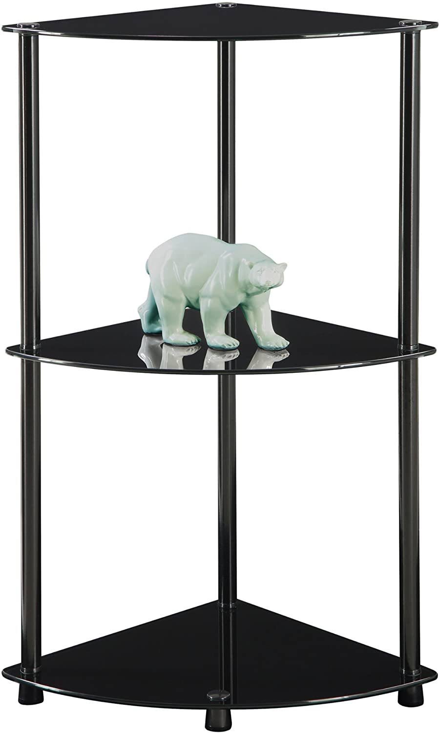 Black Glass 3-Tier Corner Shelf W51229