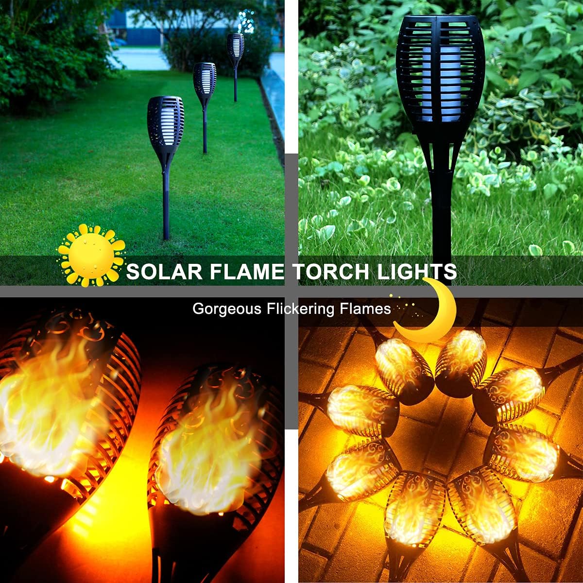 8Pack Solar Torch Lights with Flickering Flame V4489