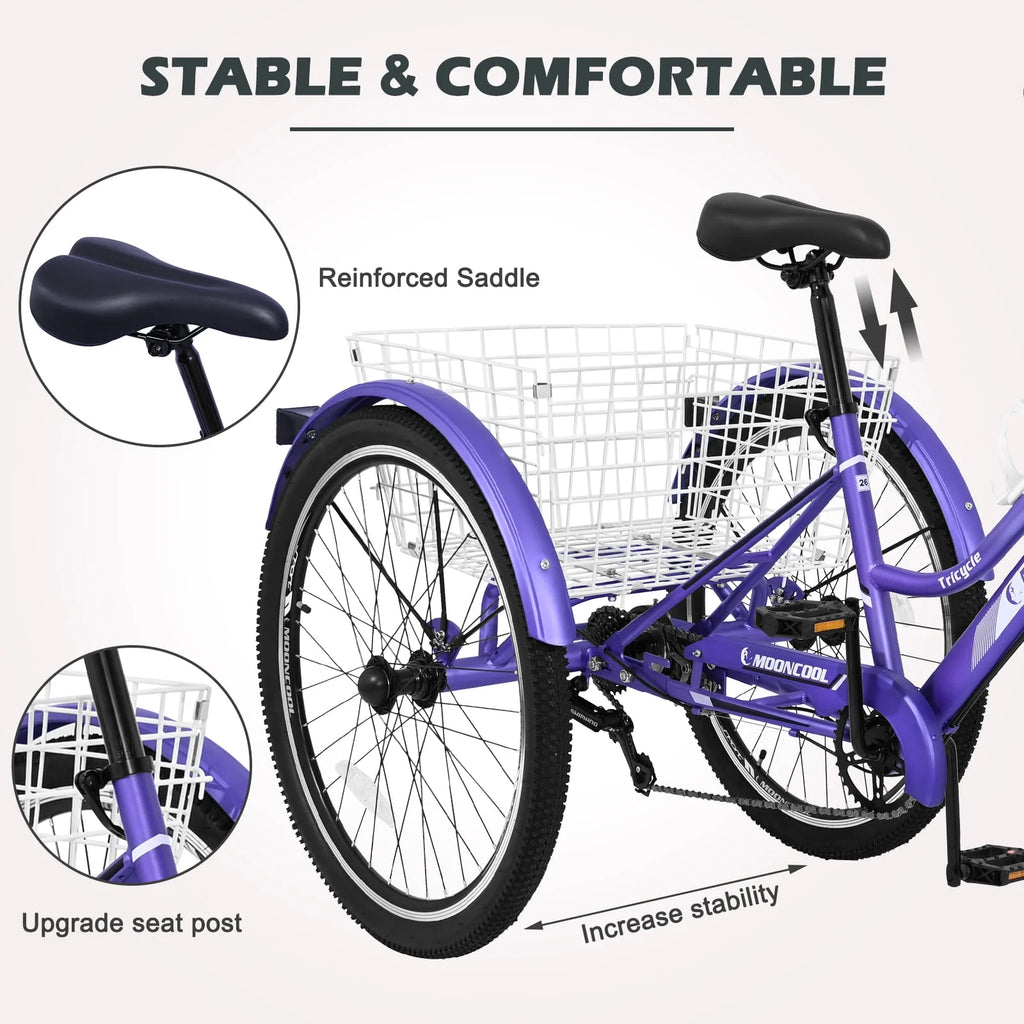 Adult Tricycle 7 Speed Three Wheel Bike with Shopping Basket K678