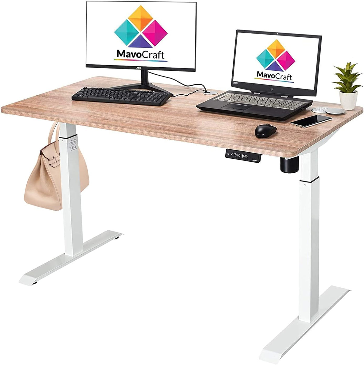 55-Inch Electric Height Adjustable Standing Desk with Attached Hook Z889793