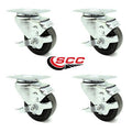 Black Phenolic Wheel Swivel Casters with Brakes, Set of 4 O820722