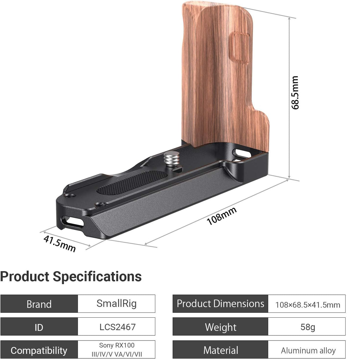 L-Shape Bracket Wooden Grip for RX100 Camera E798266