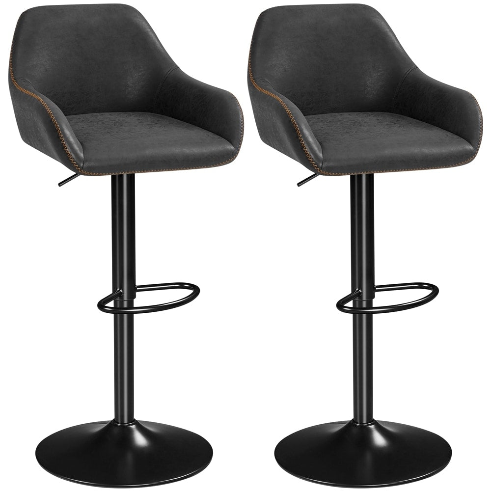 2pcs Vintage Adjustable PU Leather Upholstered Bar Stools Grey W87827
