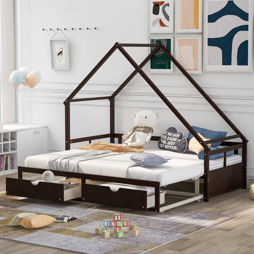 White Espresso Wooden Extending Daybed with Two Drawers K265