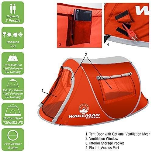 Pop-Up 2 Person Water Resistant Barrel Style Tent with Rain Fly and Carry Bag H70541