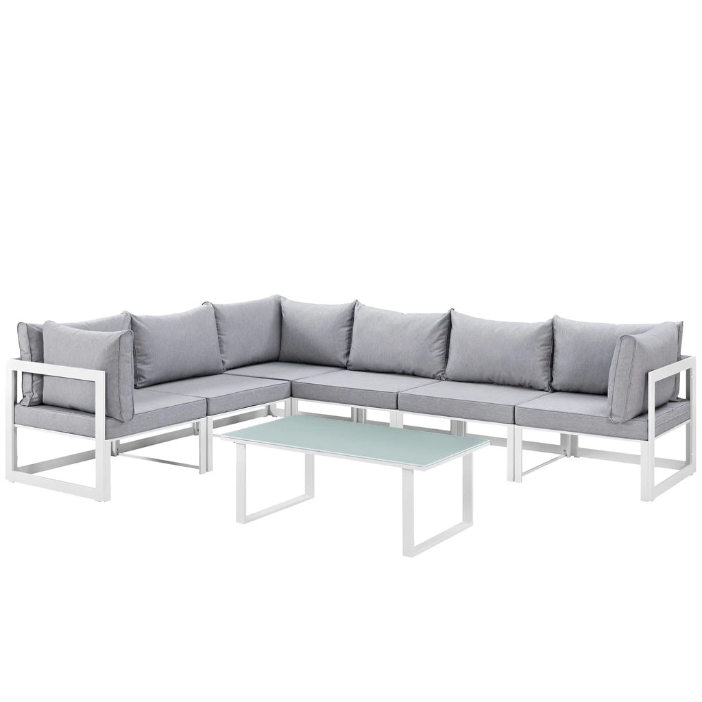 White Grey Fabric Outdoor Patio Sectional Sofa Set G46772