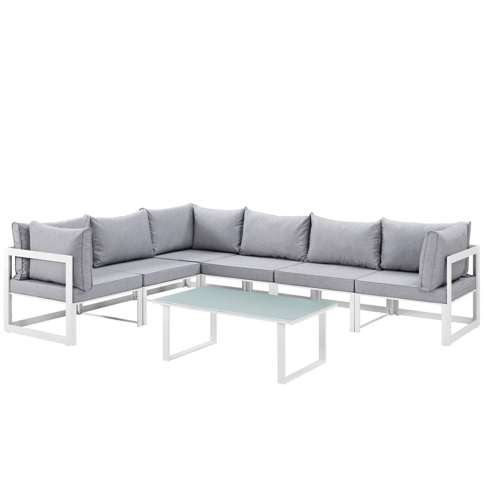White Grey Fabric Outdoor Patio Sectional Sofa Set G46772