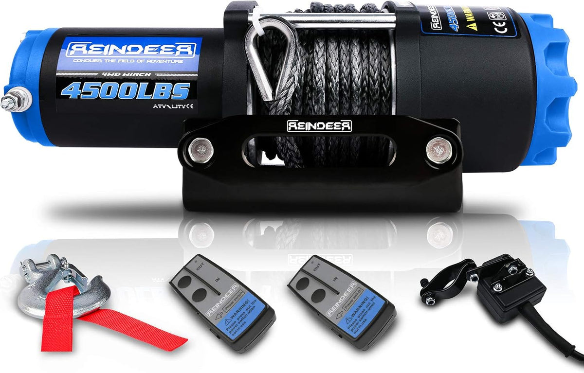 12V 3000 lb Electric Winch Kit Synthetic Rope with Hawse Fairlead Waterproof IP67 Wireless Remotes S634
