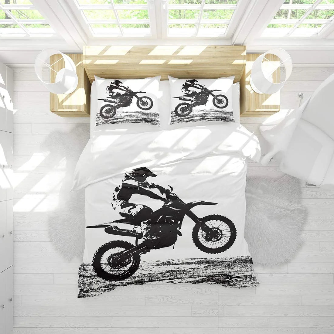 Red Dirt Bike Queen Size 3 Piece Duvet Cover Set with Pillowcases I67750