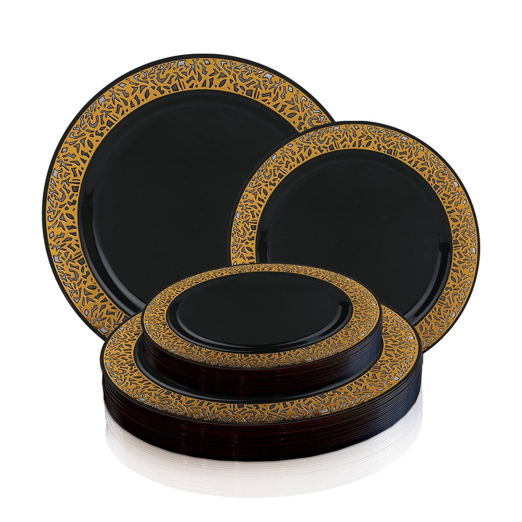 White with Gold Rim Disposable Plastic Salad Plates, 120 Pcs S80461