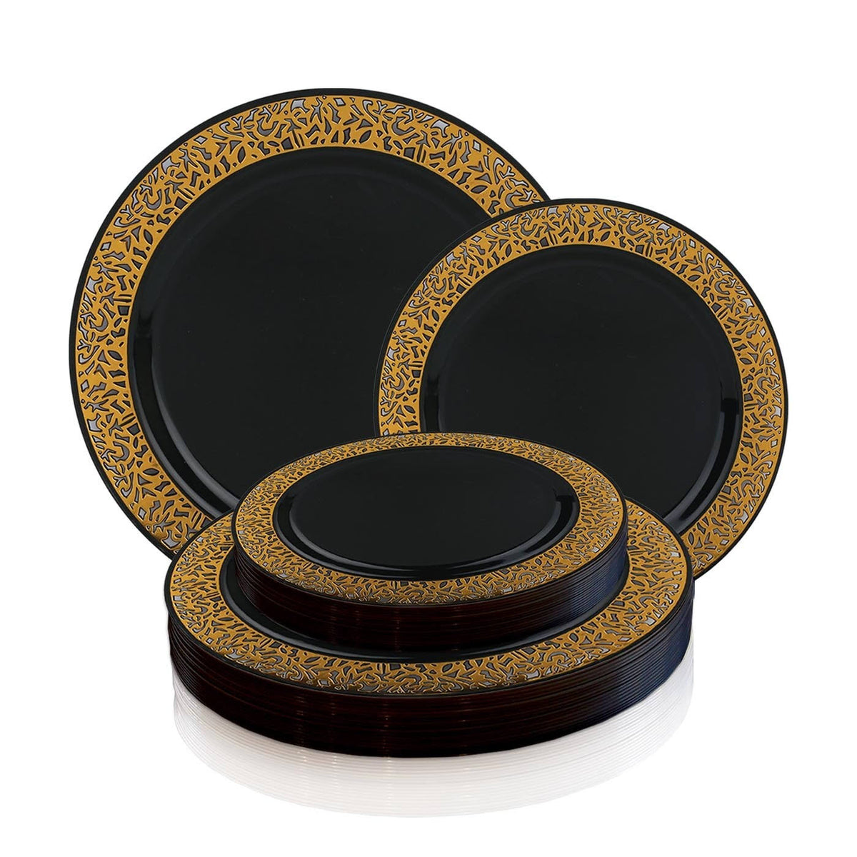 White with Gold Rim Disposable Plastic Salad Plates, 120 Pcs S80461