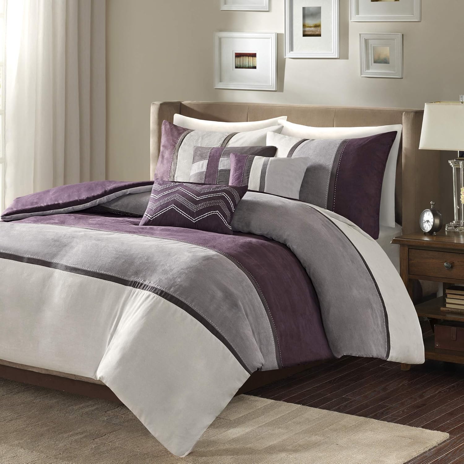 6 Piece Faux Suede Duvet Cover, King/California King (104 in x 92 in), Brown J90820