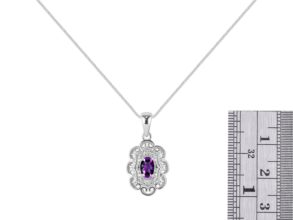 Silver 925 Flower Necklace with Genuine Diamonds Pendant 18" Chain I13725