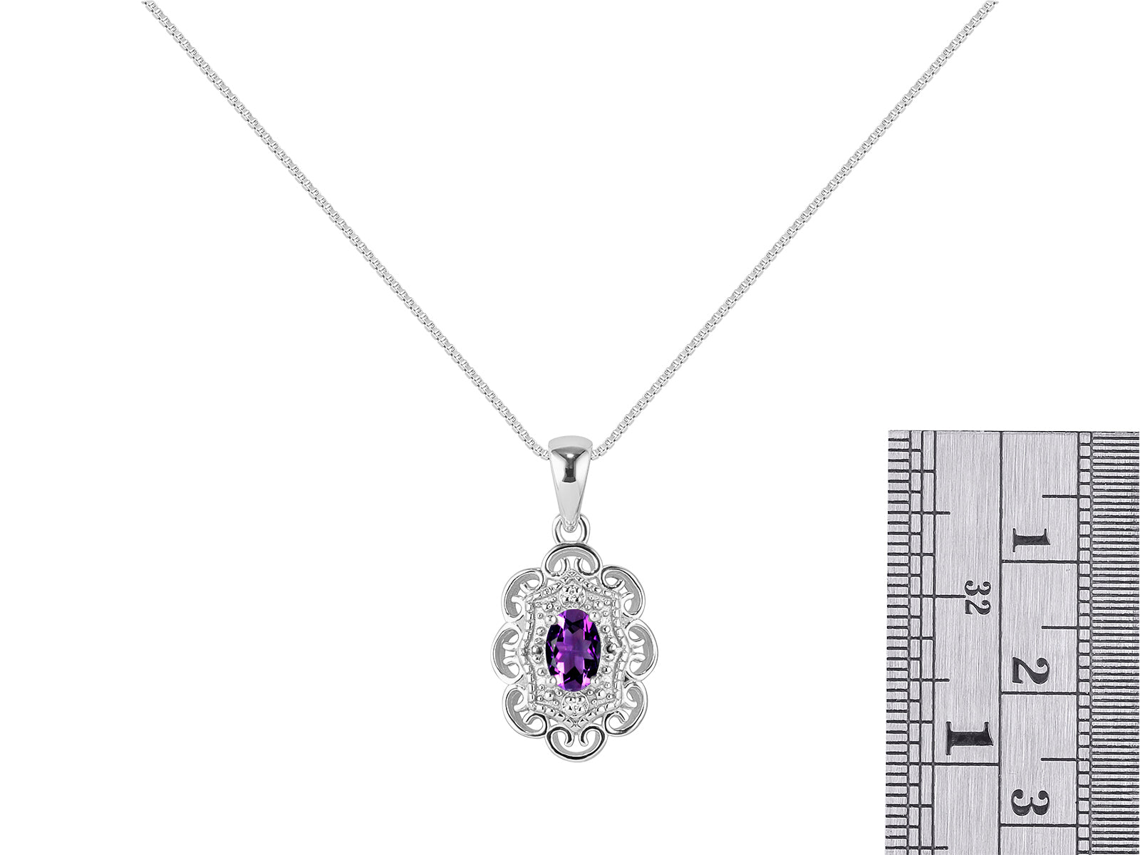 Silver 925 Flower Necklace with Genuine Diamonds Pendant 18" Chain I13725