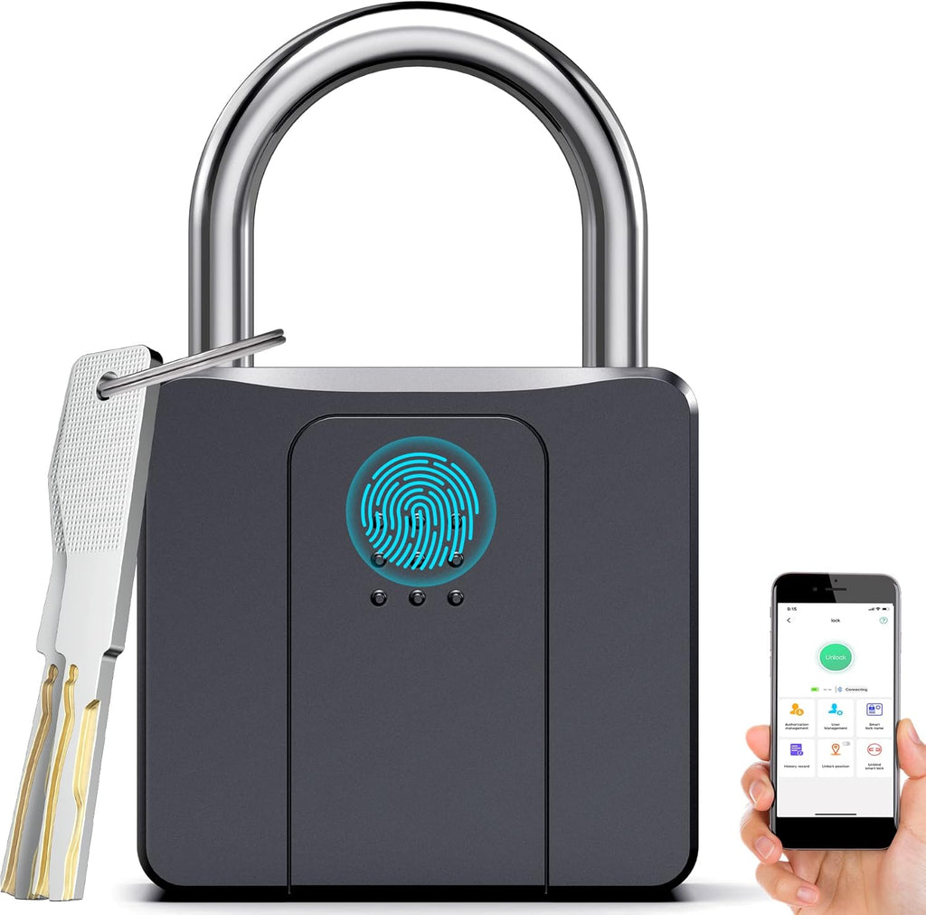 Smart Bluetooth Fingerprint Padlock with Key Backup O59148