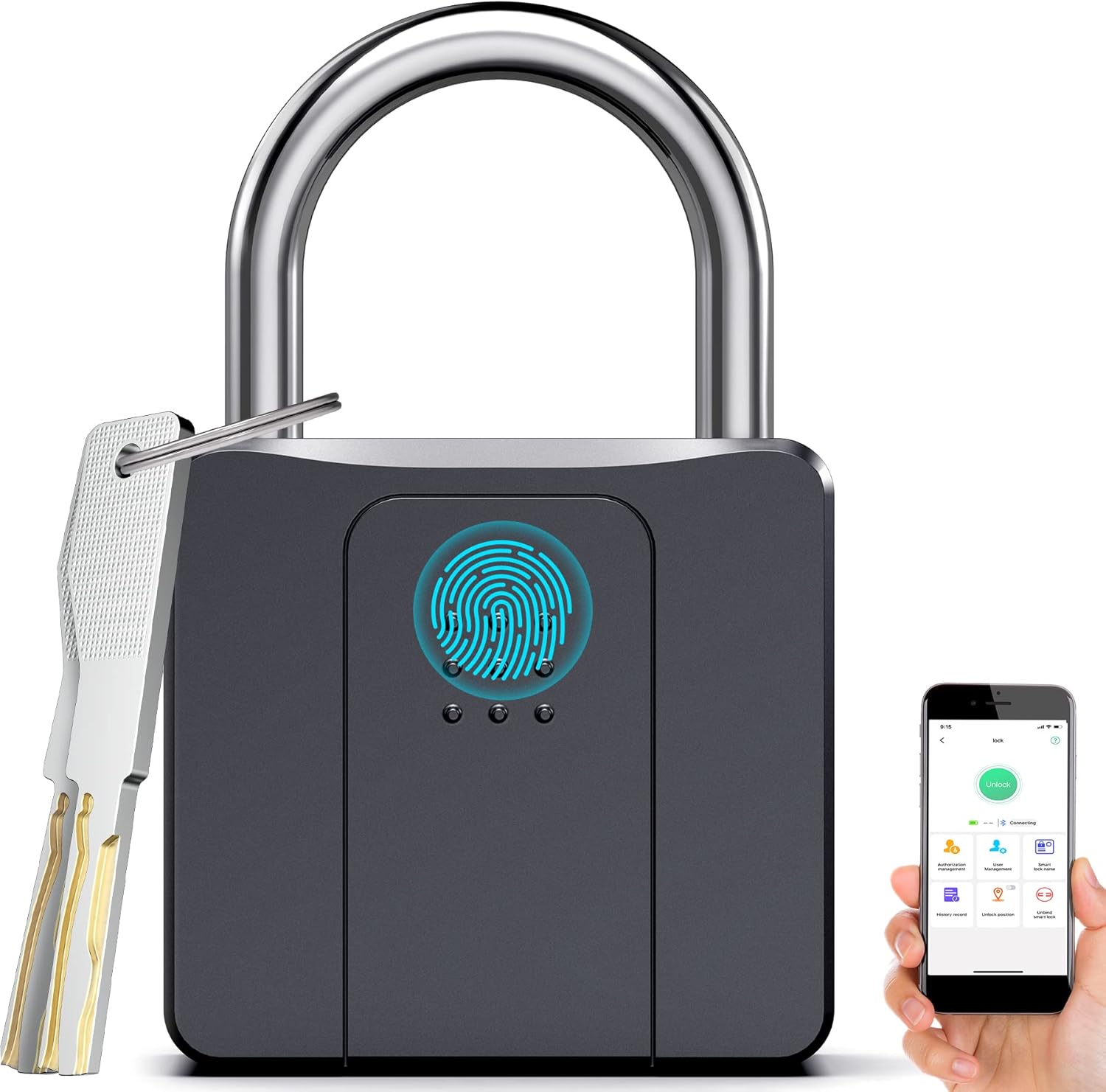 Smart Bluetooth Fingerprint Padlock with Key Backup O59148
