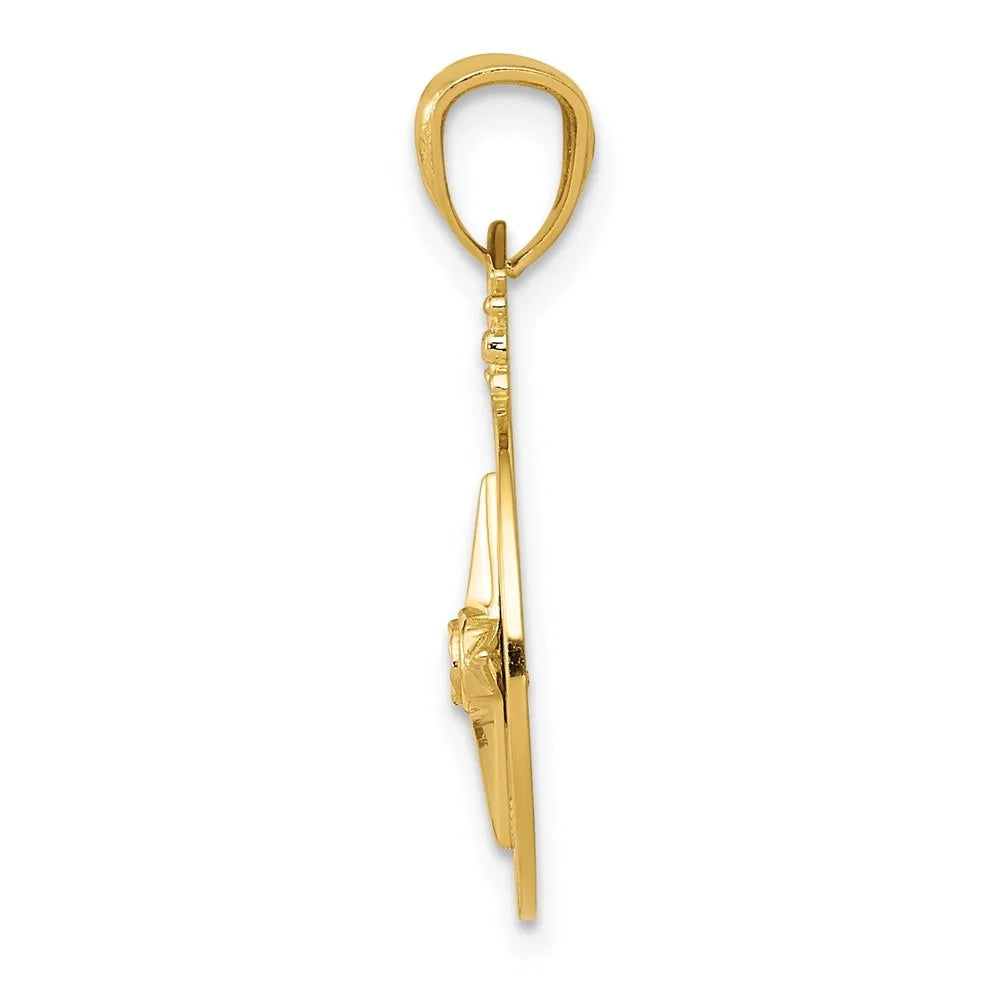 14k Yellow Gold Diamond-cut Polished Compass Pendant M6139