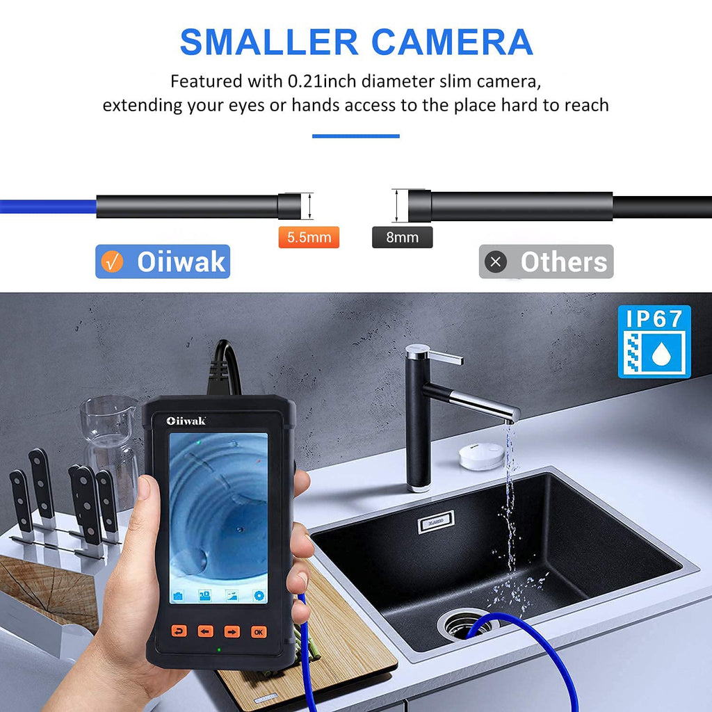 33FT 5.5mm 1080P HD Waterproof Industrial Endoscope with 4.3'' IPS Screen O1951