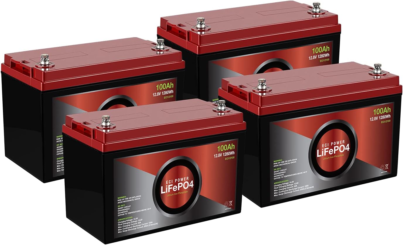 2 Pack 12V 100Ah Lithium LiFePO4 Deep Cycle Rechargeable Battery with Built-in BMS Z18709