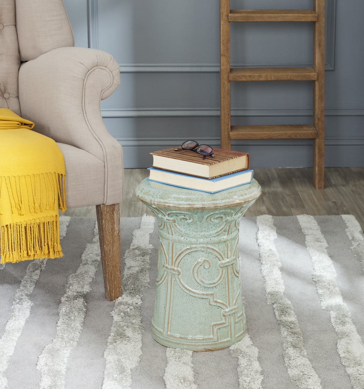 Aqua Ceramic Garden Stool G566402