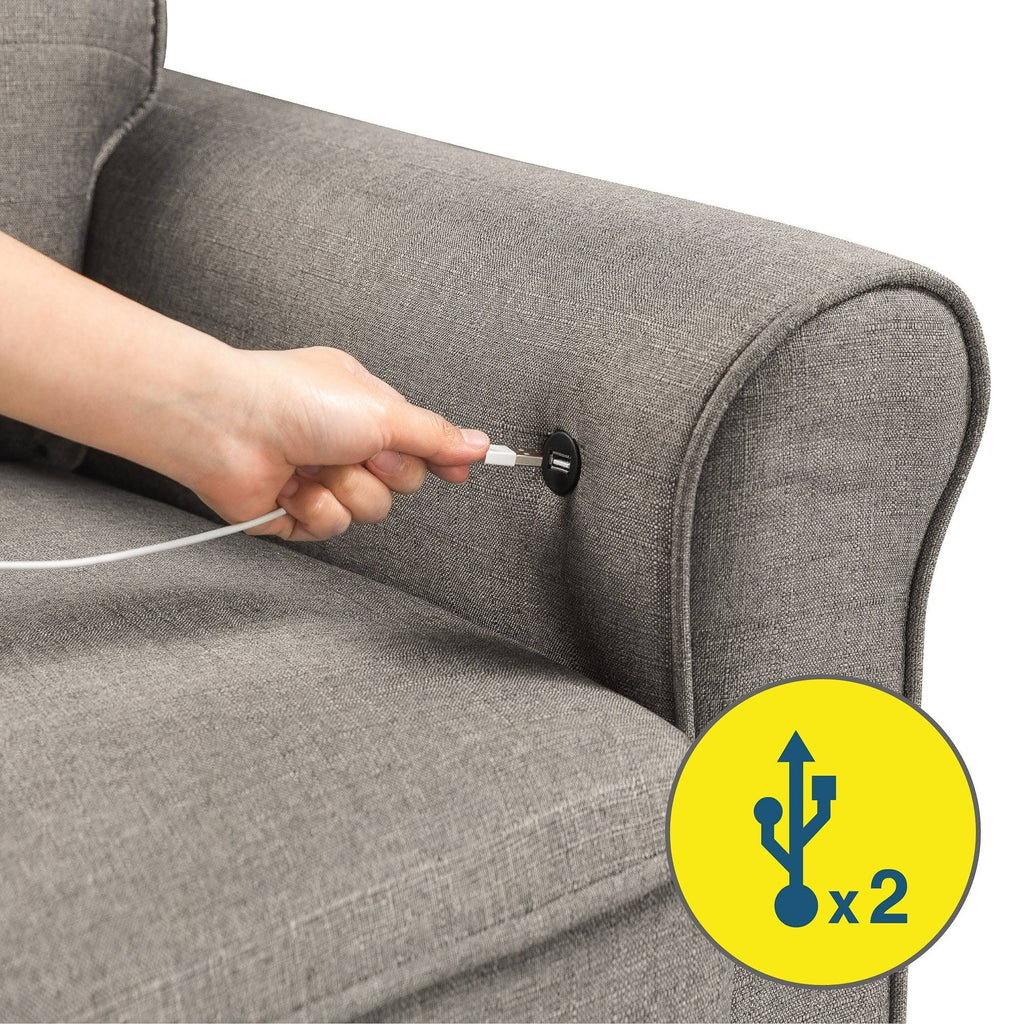 Grey Polyester 3-Seat Sofa with USB Ports J3883