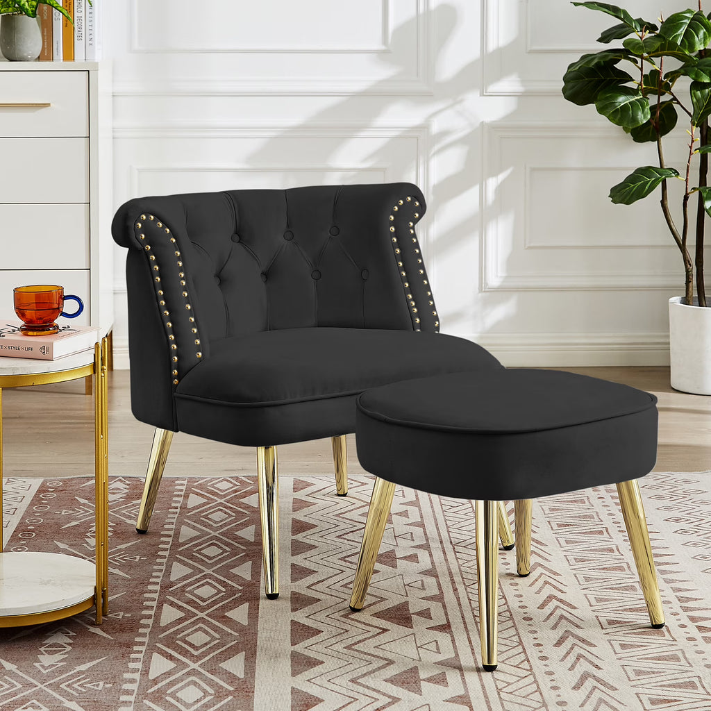 Black Armchair with Ottoman Y22039