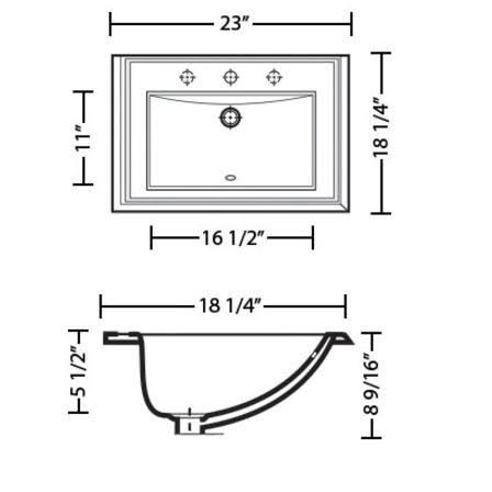 23x22 Drop in Bathroom Sink with 3 Holes Drilled White G4155