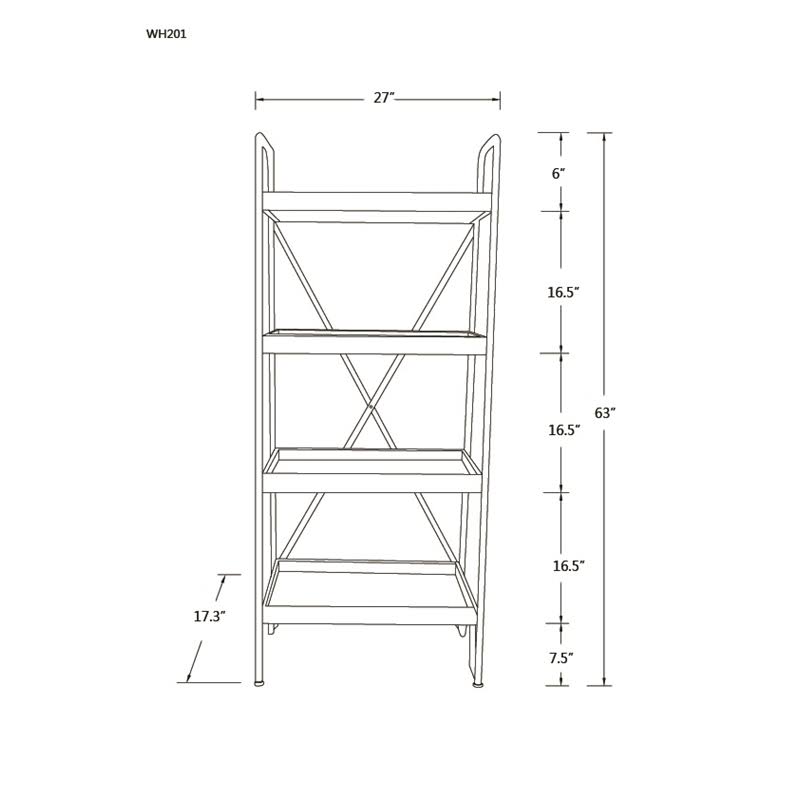 63in. H Wood and Metal Etagere Bookcase C901
