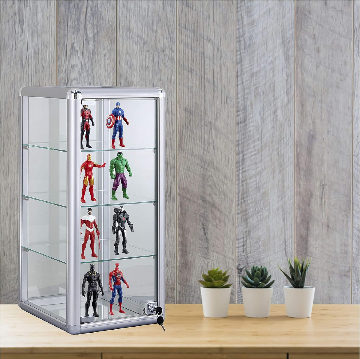 Counter Top Aluminum Frame Tempered Glass Display Showcase, 3 Shelves R577