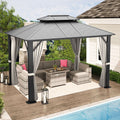 10’ x 12’ Hardtop Aluminum Frame Patio Gazebo with Netting and Curtains G2963