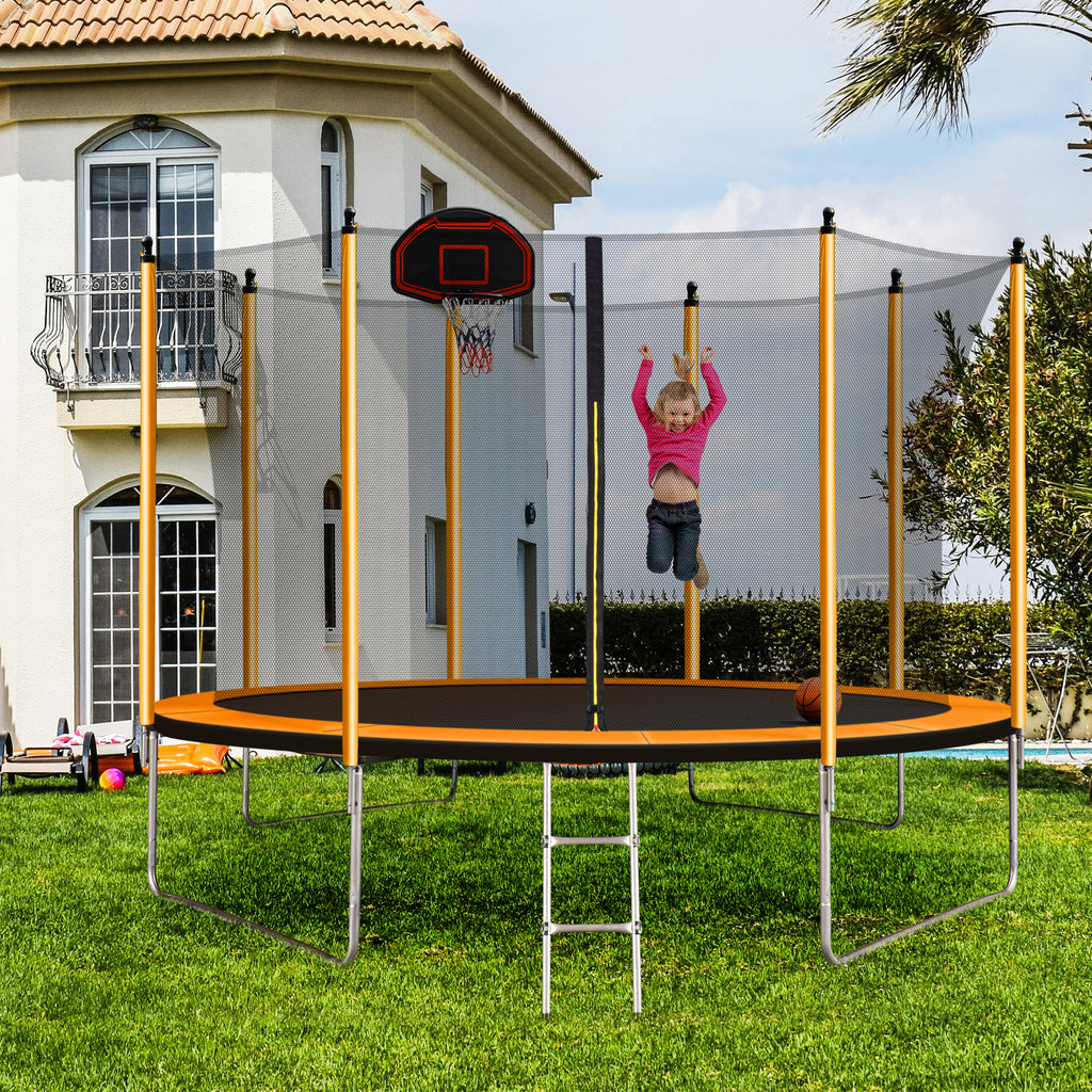 10FT Trampoline with Basketball Hoop, Inflator, and Ladder - Orange V188376