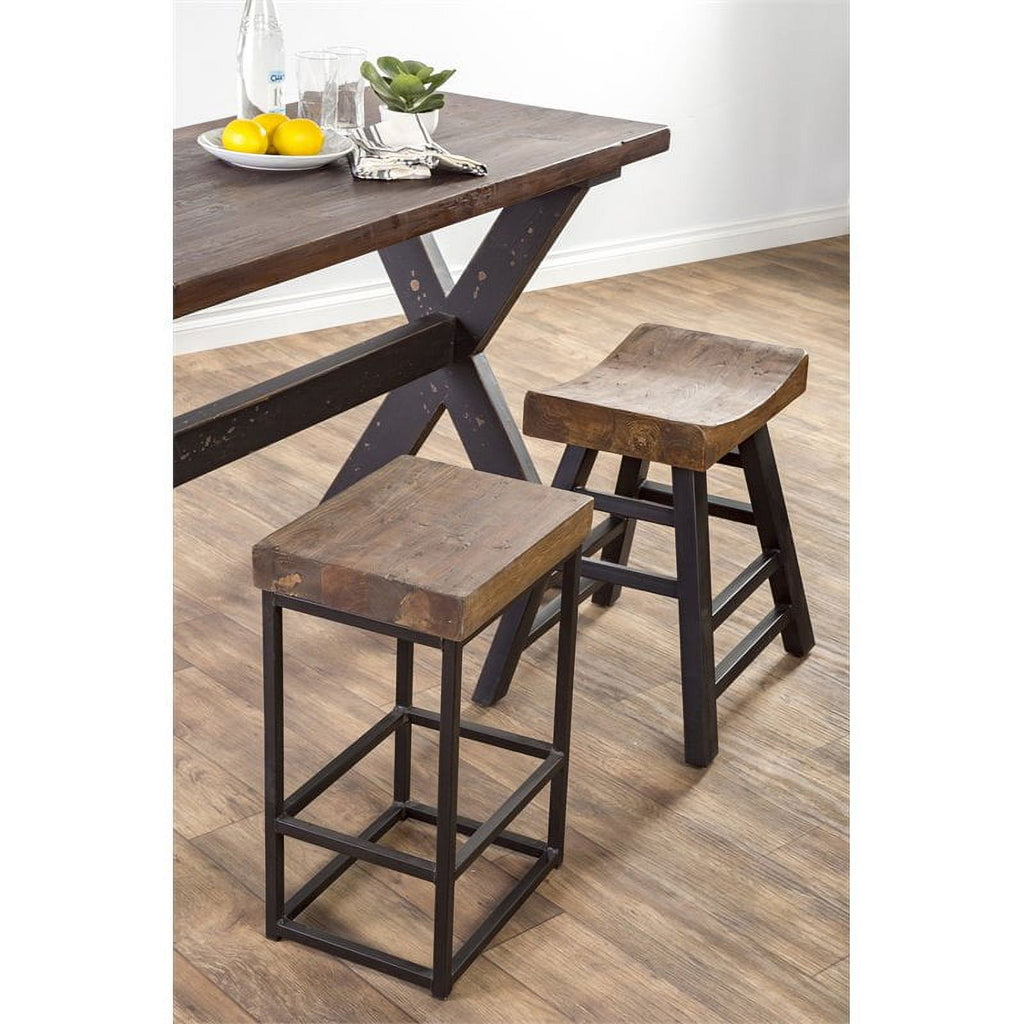 24" Pine and Iron Counter Stool in Mahogany/Bronze-black R752
