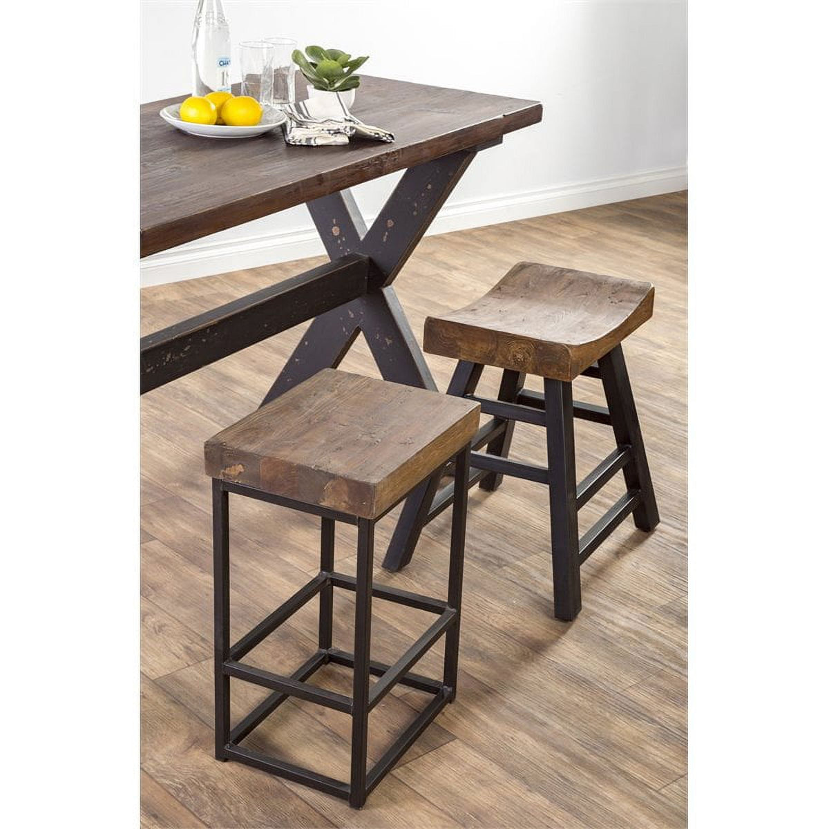 24" Pine and Iron Counter Stool in Mahogany/Bronze-black R752