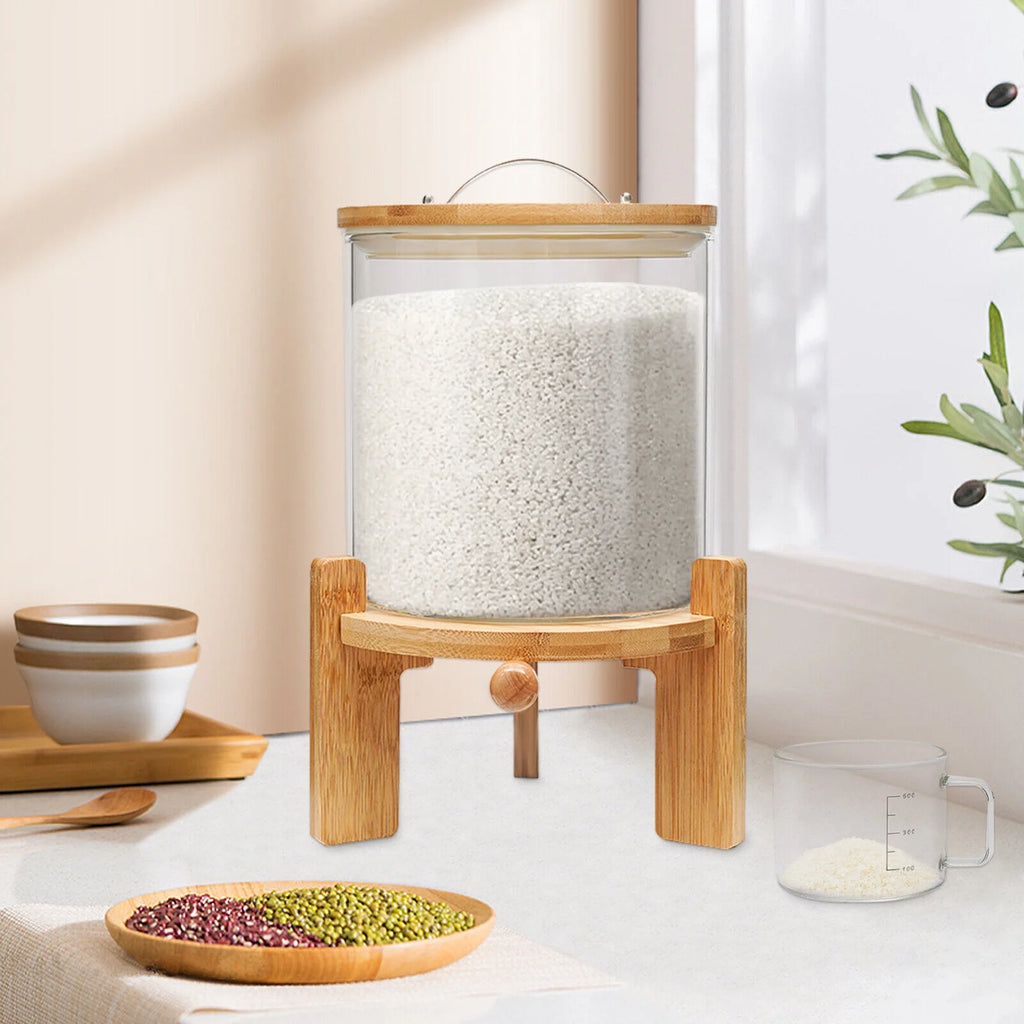 5L Rice Dispenser Grain Container Glass Bottle with Valve F714032