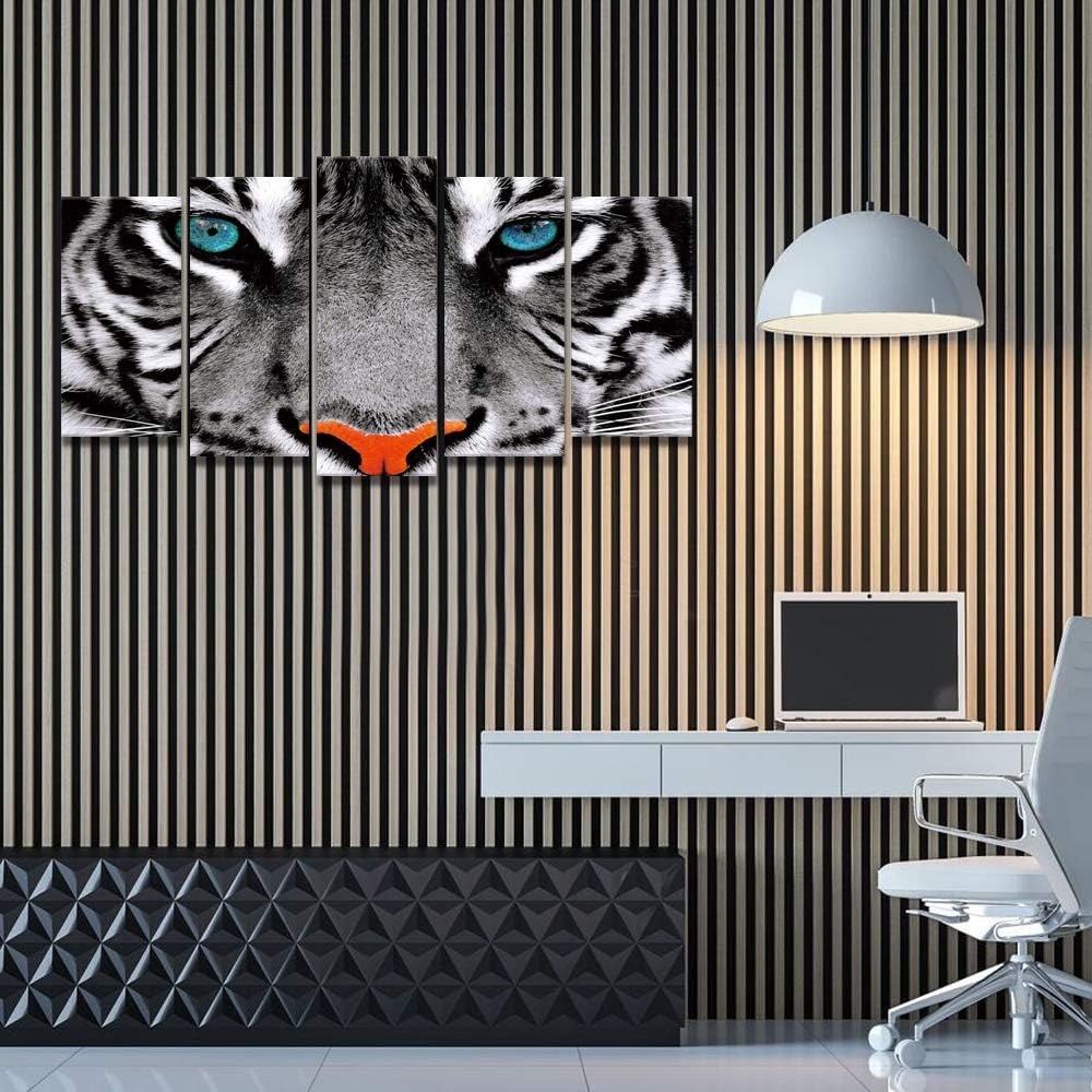 5 Pieces Black and White Tiger Canvas Wall Art Framed Painting V876