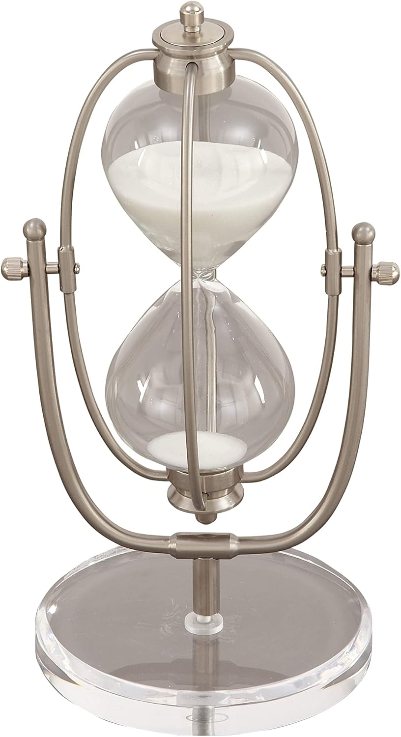 Silver Acrylic Hourglass Sand Timer with Iron Cage, 6 L x 6 W x 12 H, Pack of 2 G287268