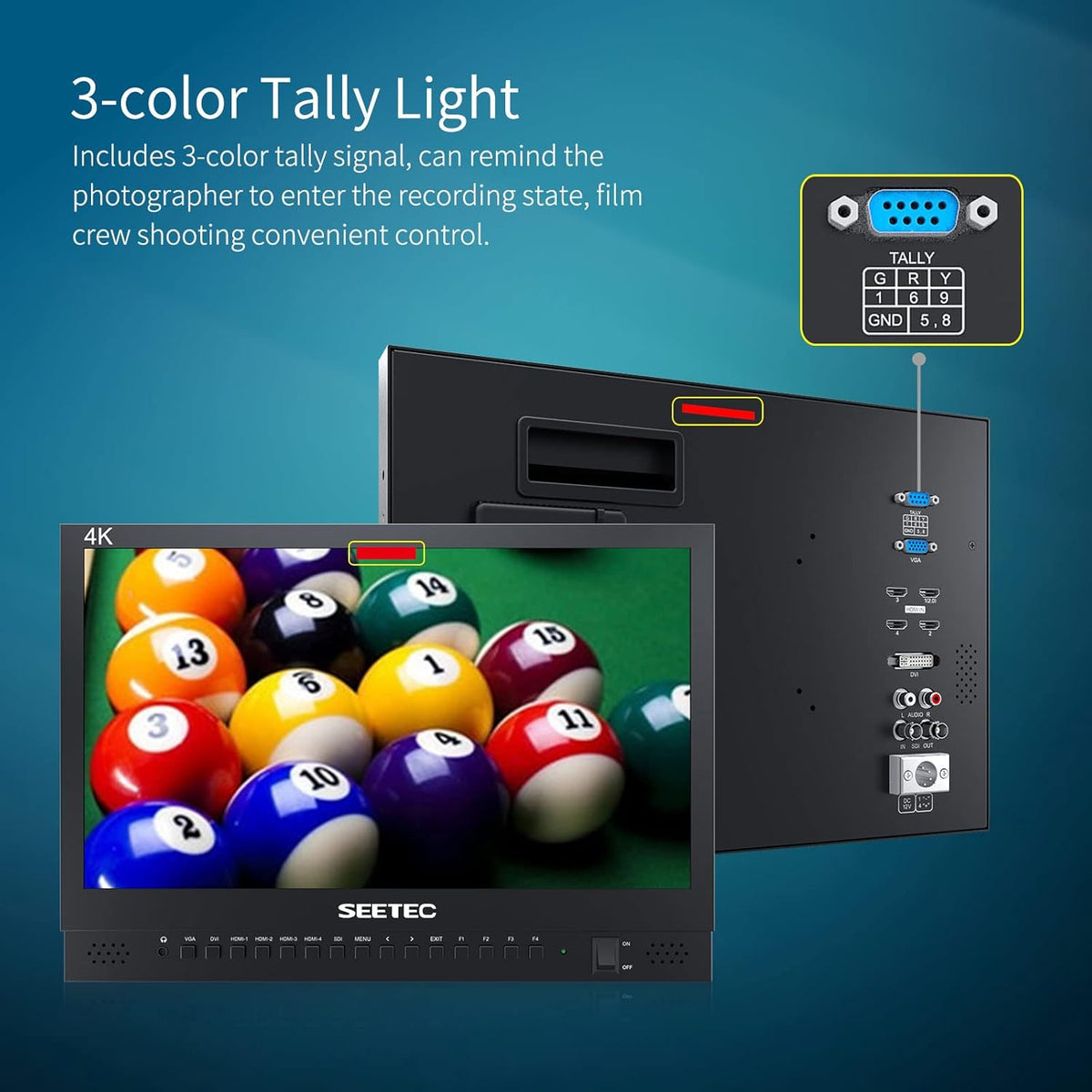 15.6 Inch Broadcast LCD Monitor with IPS UHD 3840x2160 SDI Input and Output 4xHDMI Inputs Quad Split Display T55099