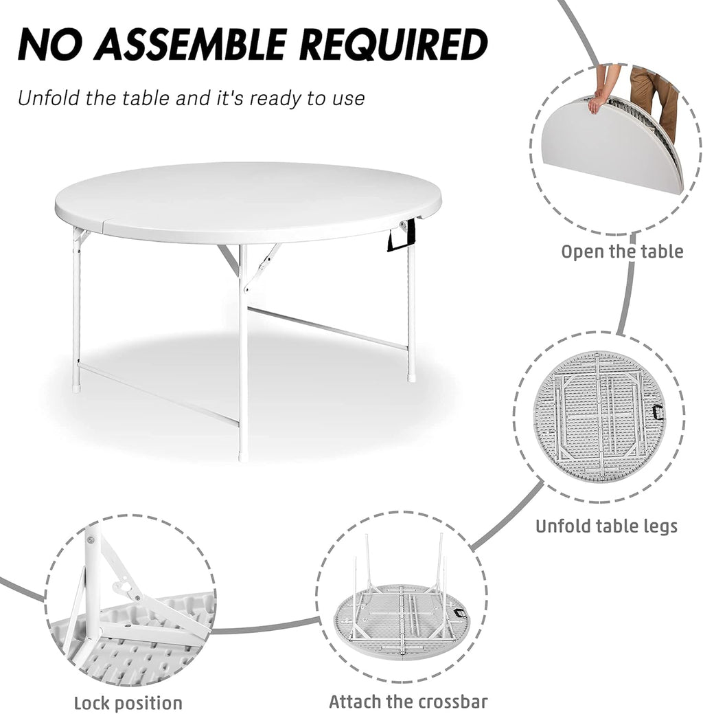 5 Pack Round Folding Table, 53” Dia Portable Card Table W55796