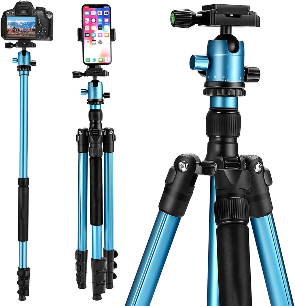Blue 65 Camera Tripod with Phone Mount and Carry Bag W7916