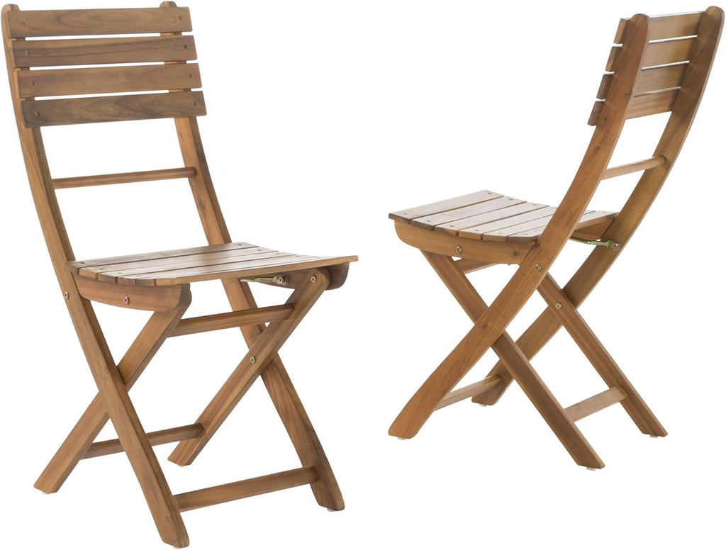 Natural Stained Acacia Wood Foldable Dining Chairs, 2-Pcs Set J63073