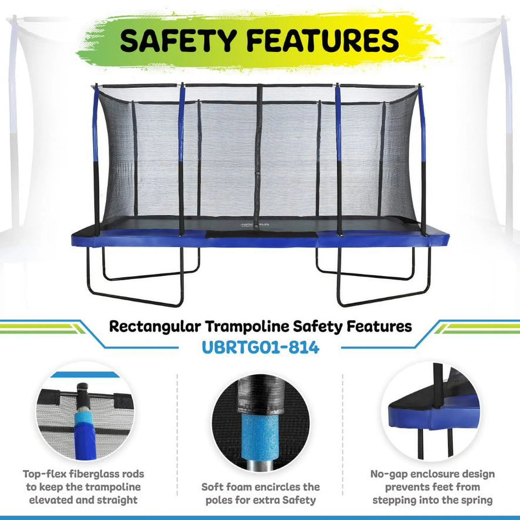 Blue/Black Rectangular Trampoline Set with Enclosure System A90827