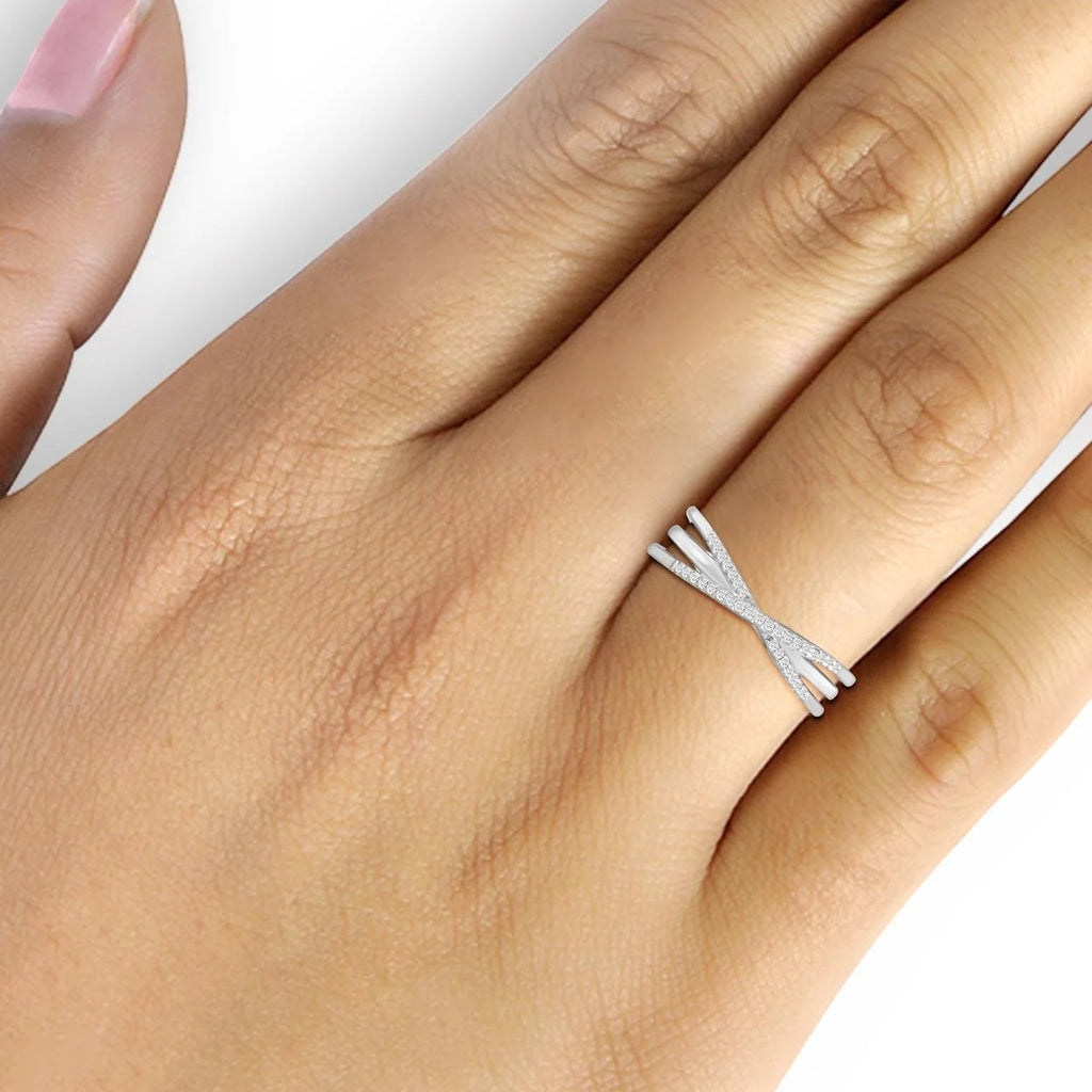 Sterling Silver Criss Cross Ring with White Diamond H31988