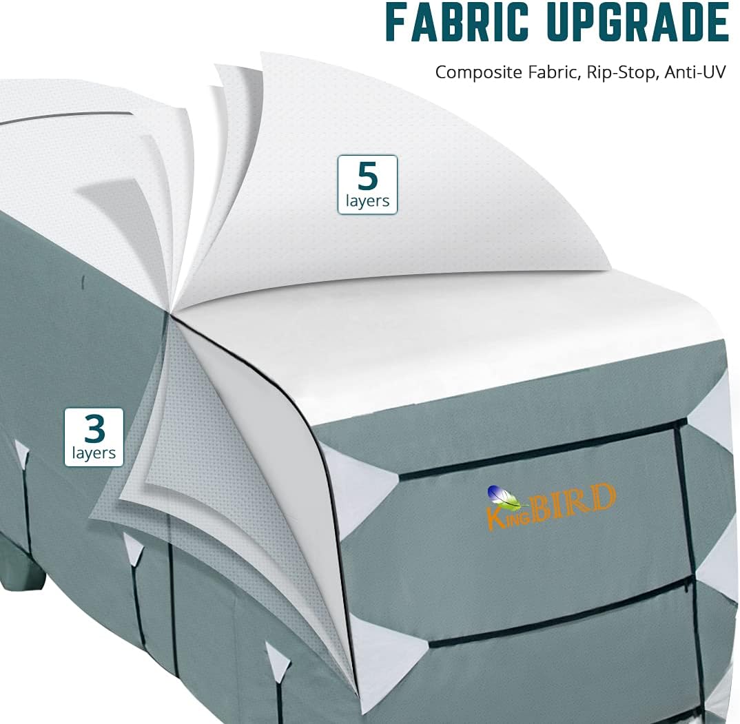 RV Cover, 5 Layers Anti-UV Top Panel, Fits 23'-26' Motorhome, with 2Pcs Straps & 4 Tire Covers D8653